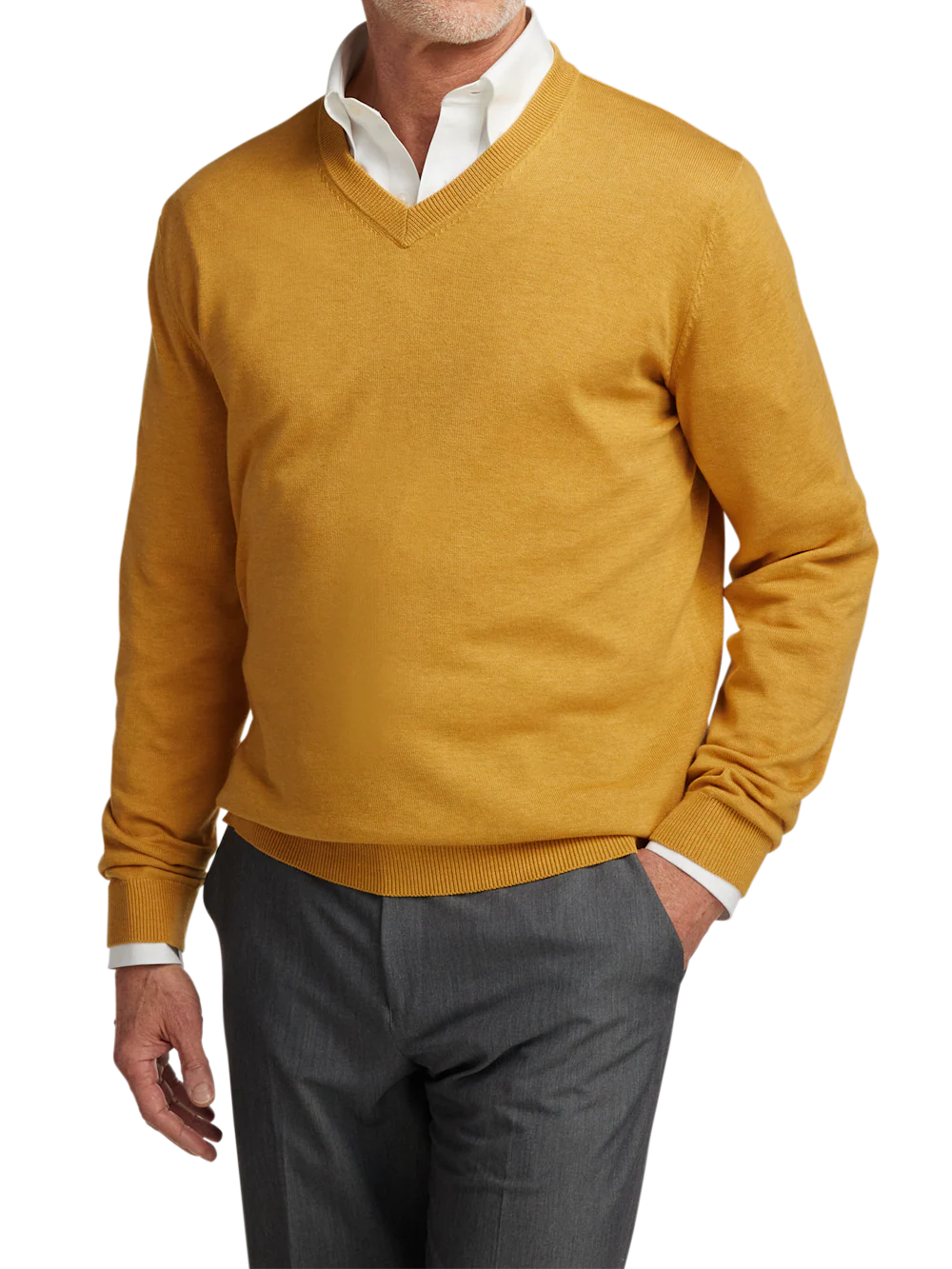Supima Cotton V-neck Sweater - Mustard - Image 2