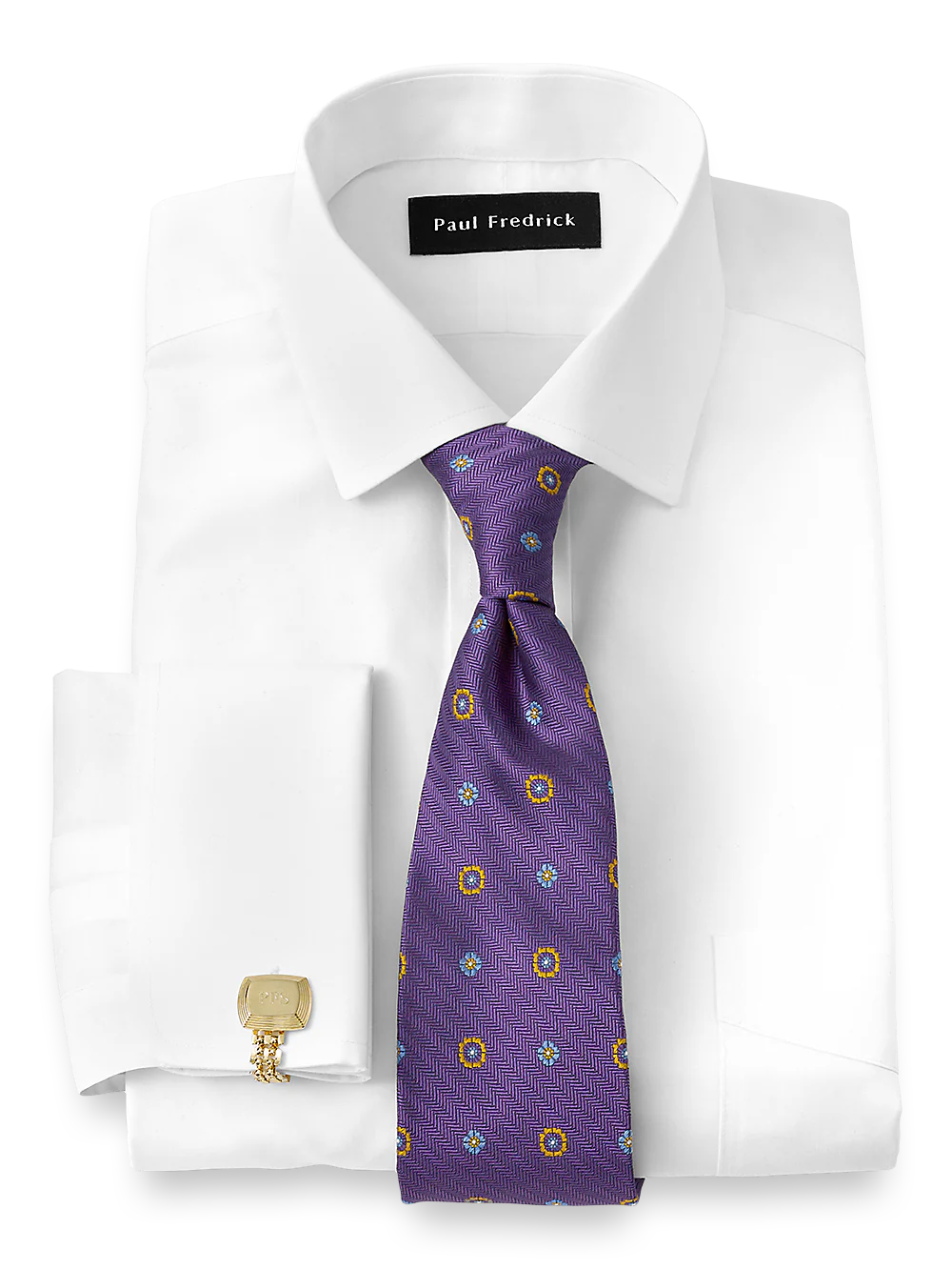 Supima Non-Iron Cotton Solid Color Spread Collar French Cuff Dress Shirt - White - Image 2