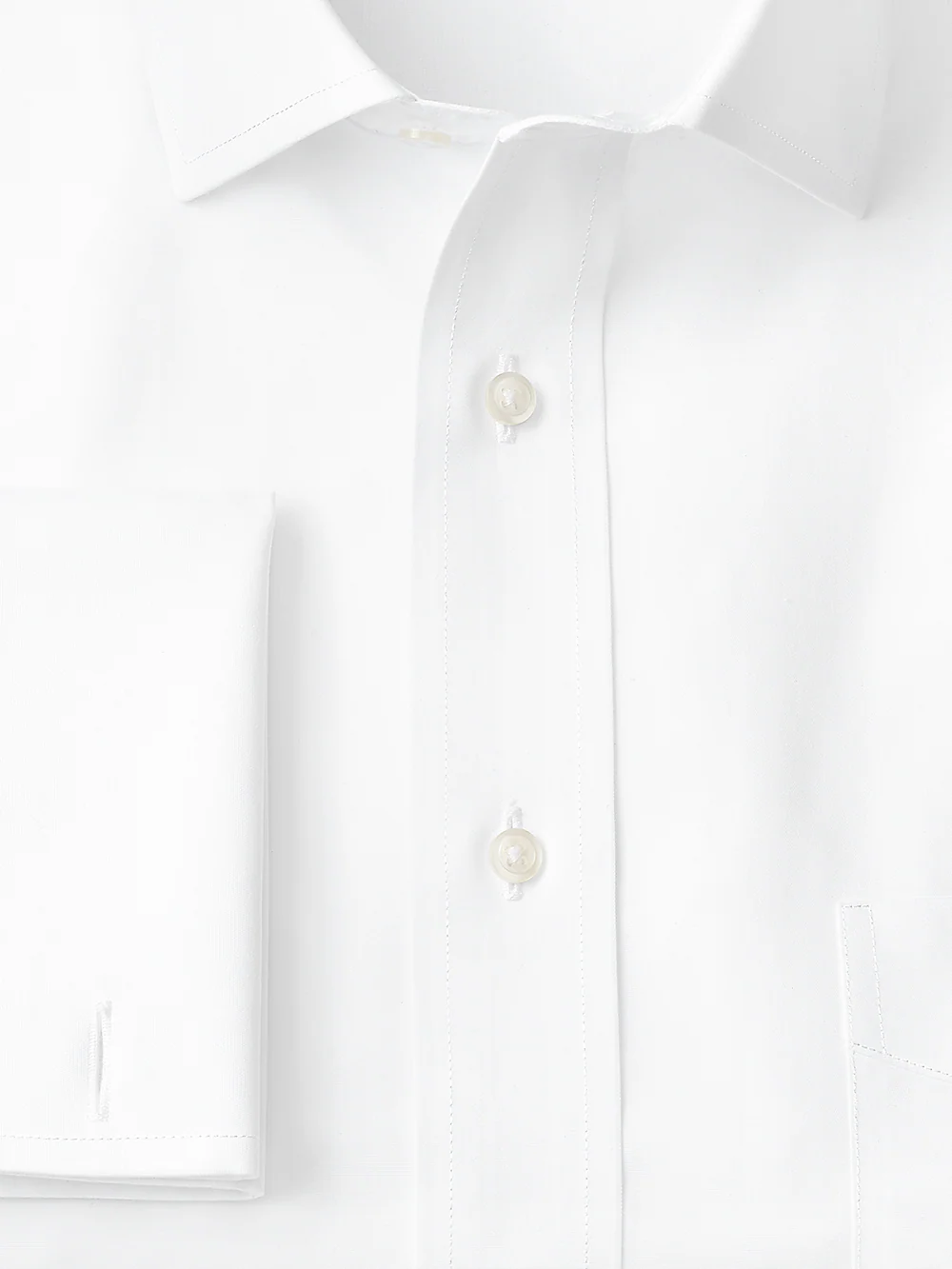 Supima Non-Iron Cotton Solid Color Spread Collar French Cuff Dress Shirt - White - Image 3