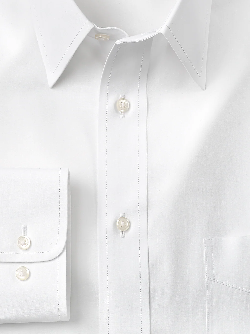 Supima Non-Iron Cotton Solid Color Straight Collar Dress Shirt - White - Image 2