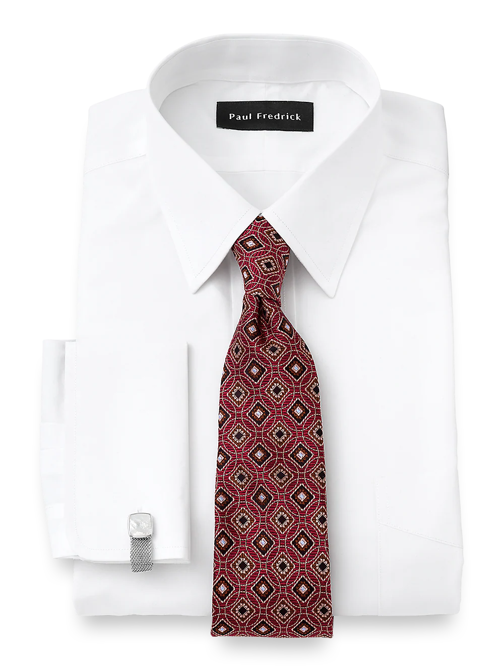 Supima Non-Iron Cotton Solid Straight Collar French Cuff Dress Shirt - White - Image 2
