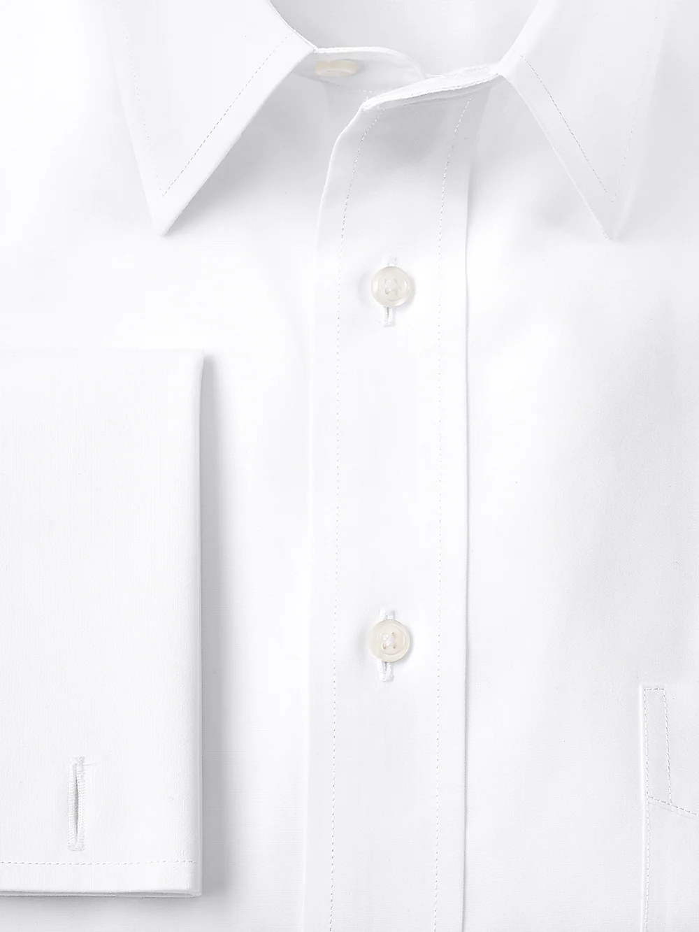 Supima Non-Iron Cotton Solid Straight Collar French Cuff Dress Shirt - White - Image 3