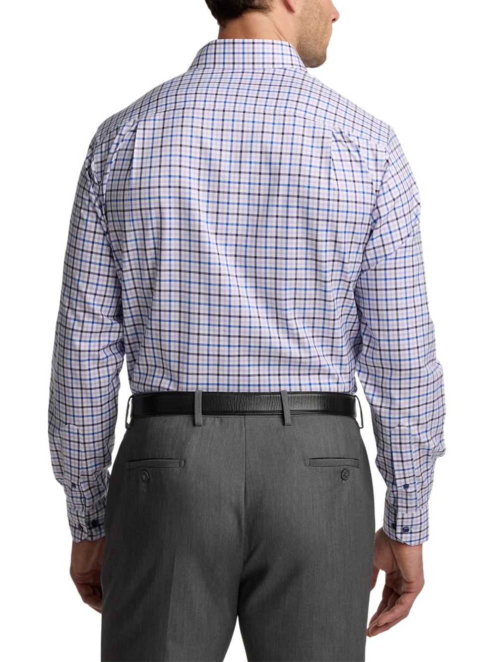 Traveler Cotton Blend Check Dress Shirt With Contrast Trim - Purple - Image 5