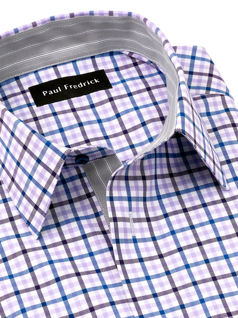 Traveler Cotton Blend Check Dress Shirt With Contrast Trim - Purple - Image 7
