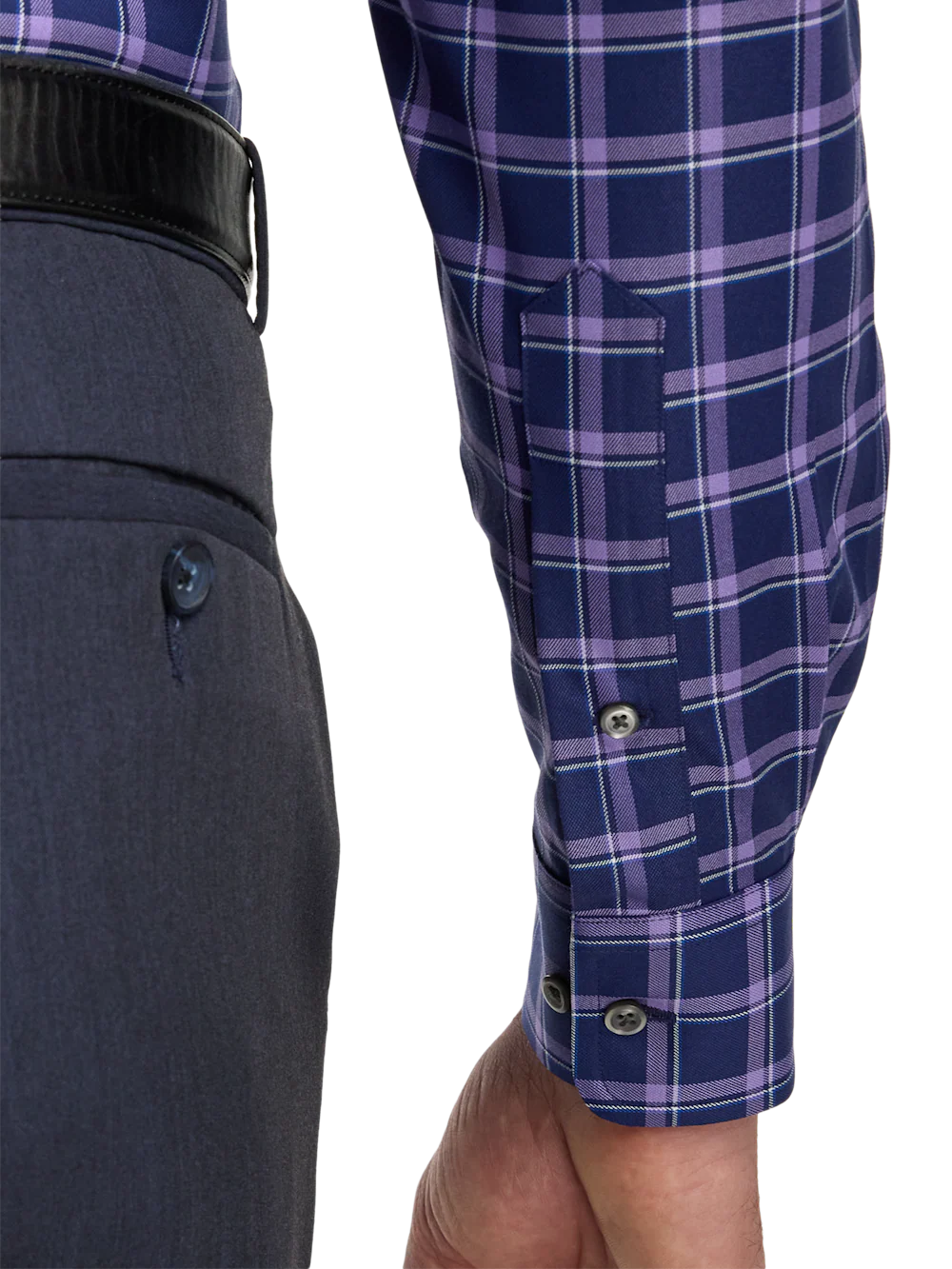 Traveler Cotton Blend Check Dress Shirt With Contrast Trim - Purple - Image 4