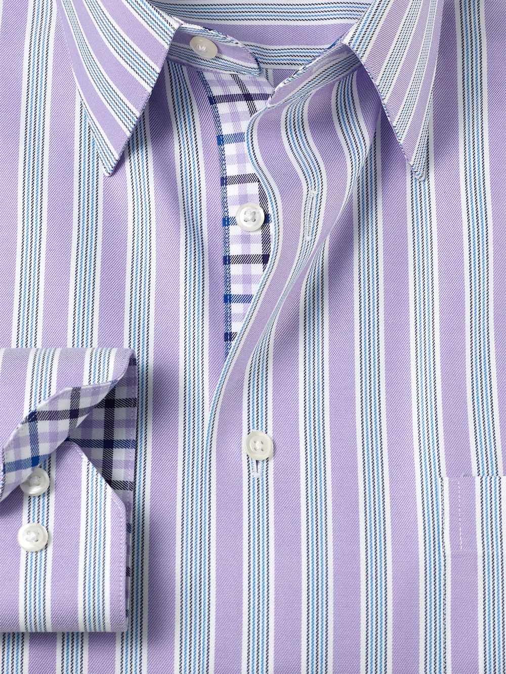 Traveler Cotton Blend Stripe Dress Shirt With Contrast Trim - Purple - Image 6