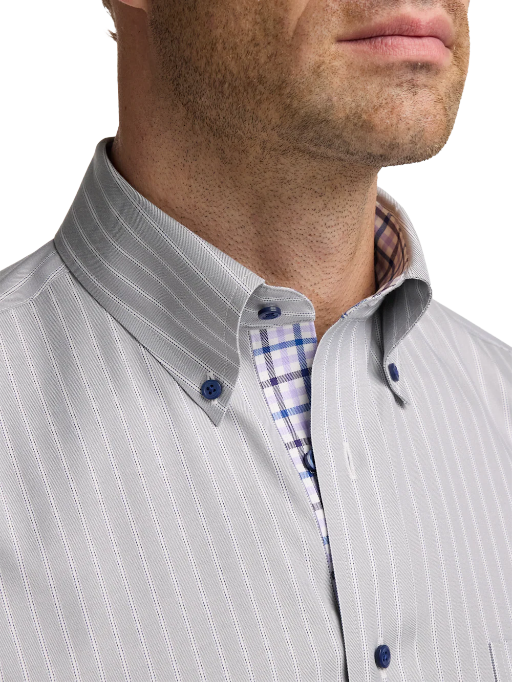 Traveler Cotton Blend Stripe Dress Shirt With Contrast Trim - Grey/purple - Image 3
