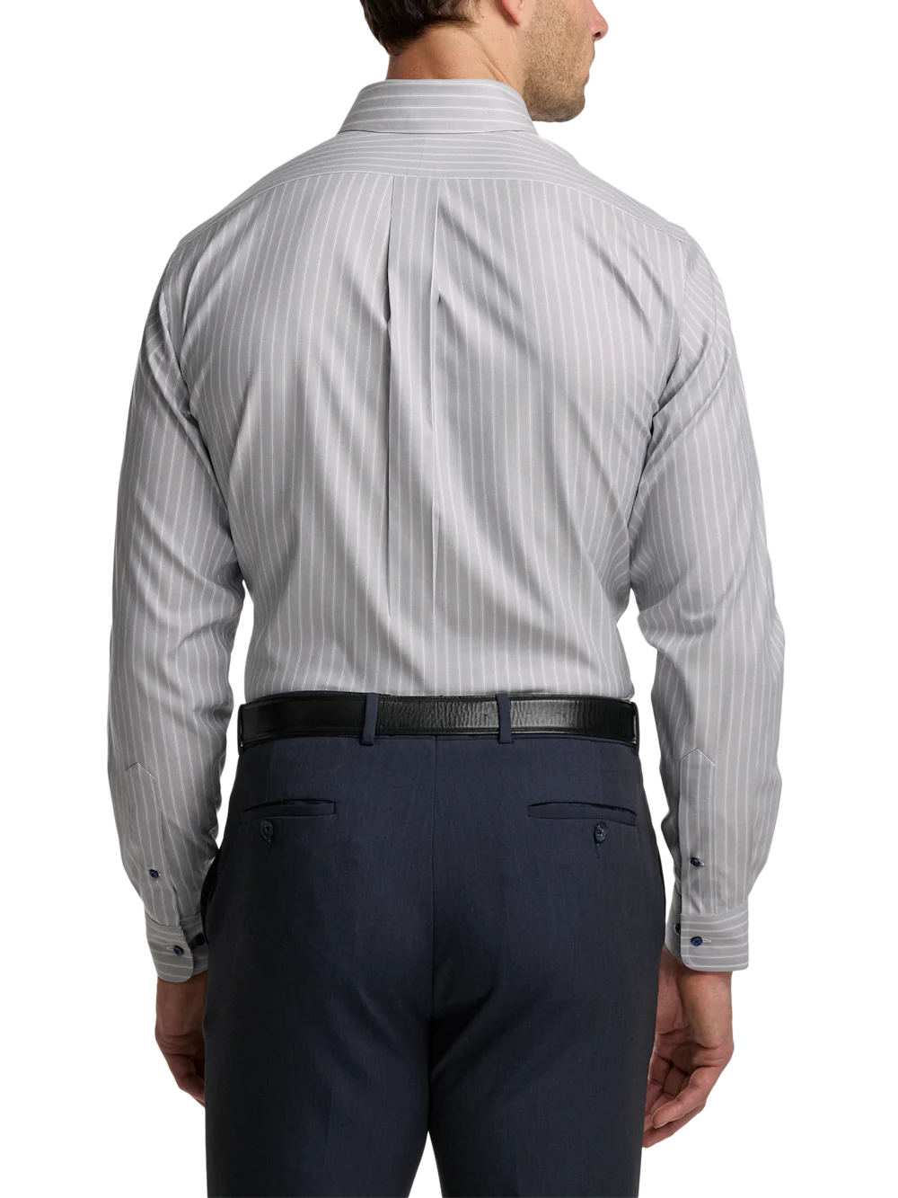 Traveler Cotton Blend Stripe Dress Shirt With Contrast Trim - Grey/purple - Image 5