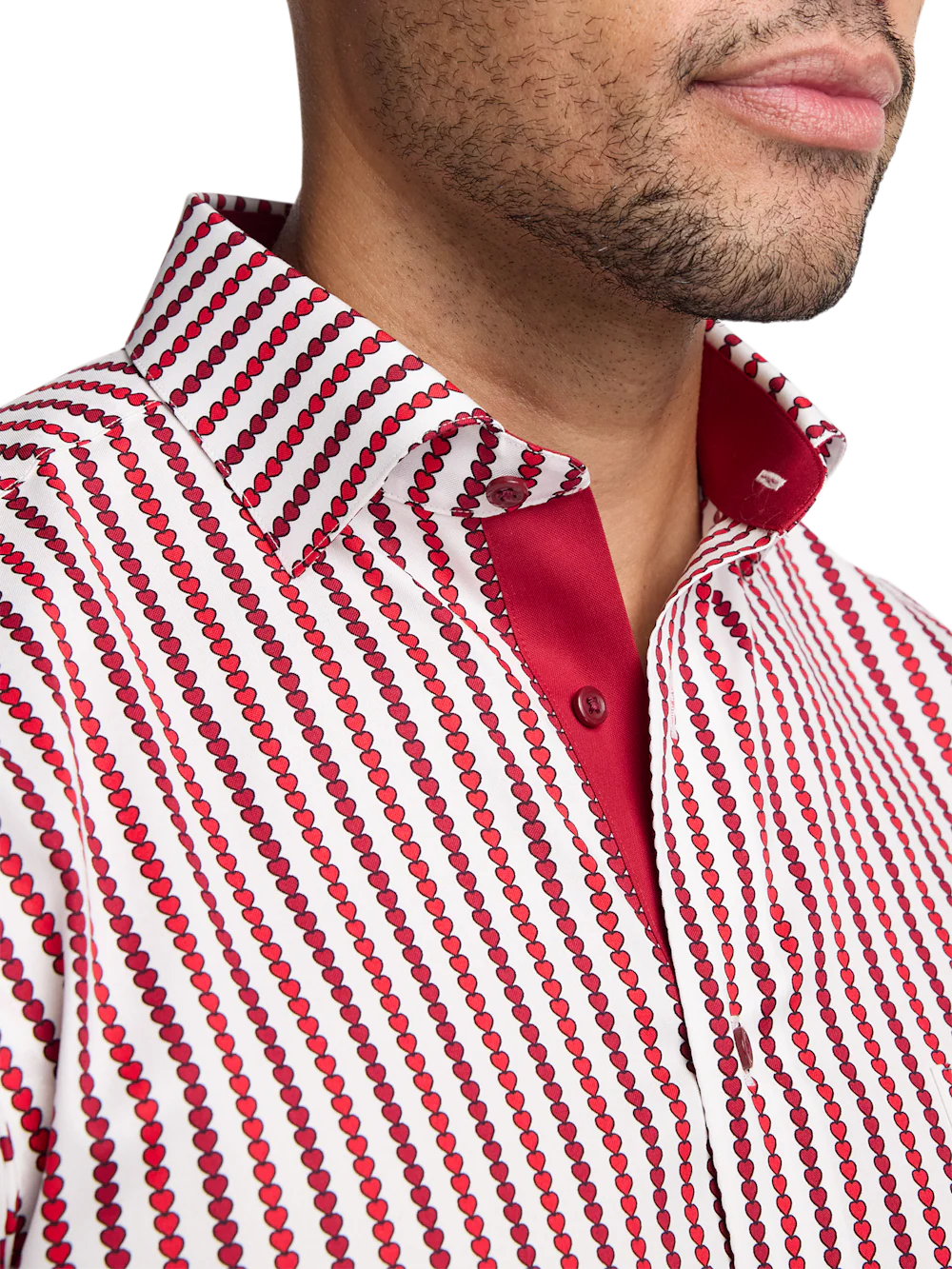Valentine's Day Comfort Stretch Non-Iron Heart Dress Shirt With Contrast Trim - White/red - Image 3