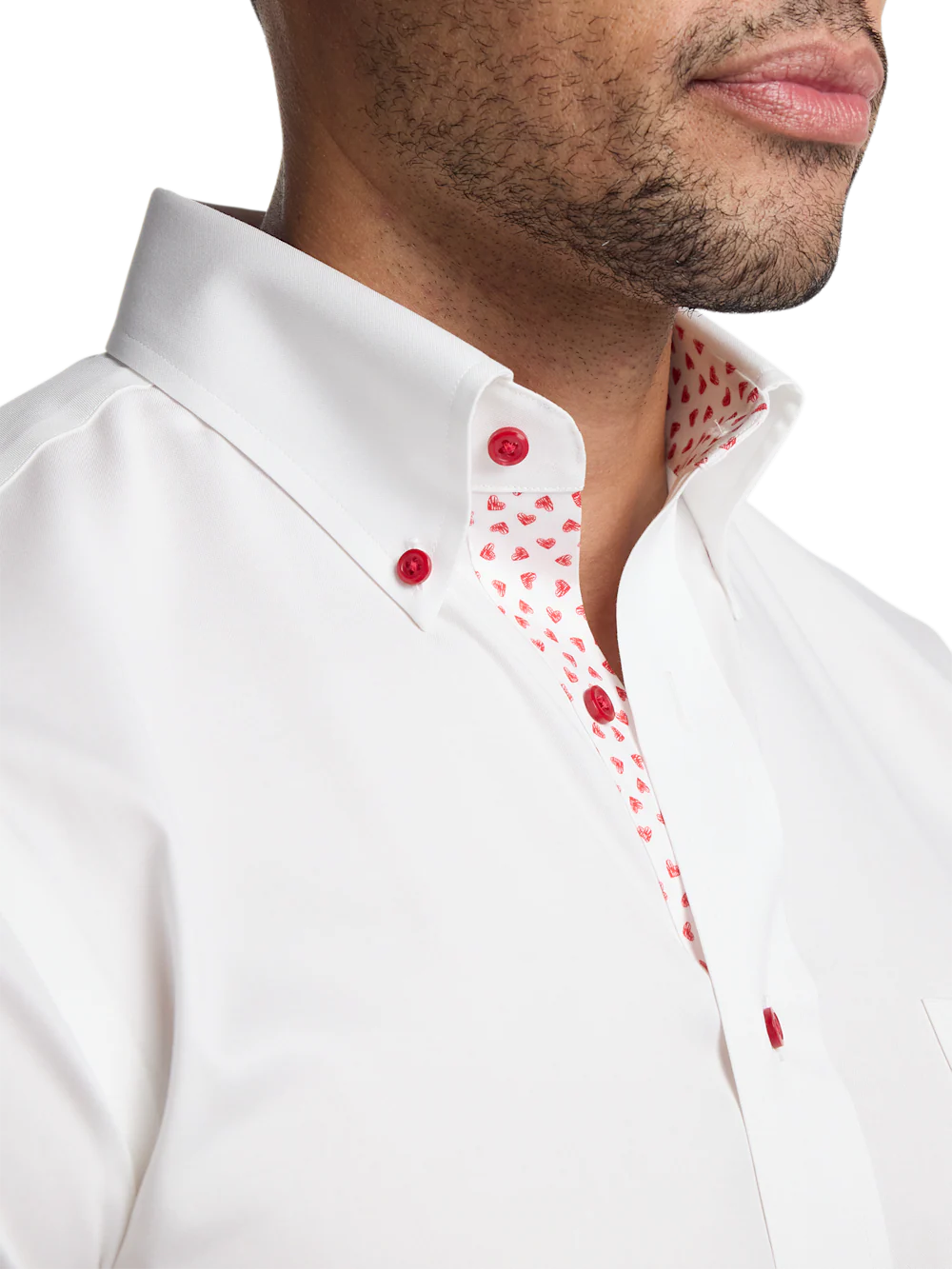 Valentine's Day Comfort Stretch Non-Iron Solid Dress Shirt With Contrast Trim - White - Image 3