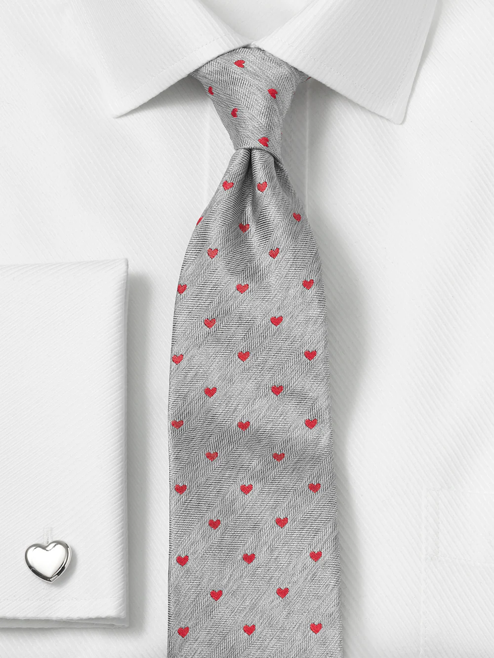 Valentine's Day Hearts Woven Silk Tie - Grey/red - Image 2