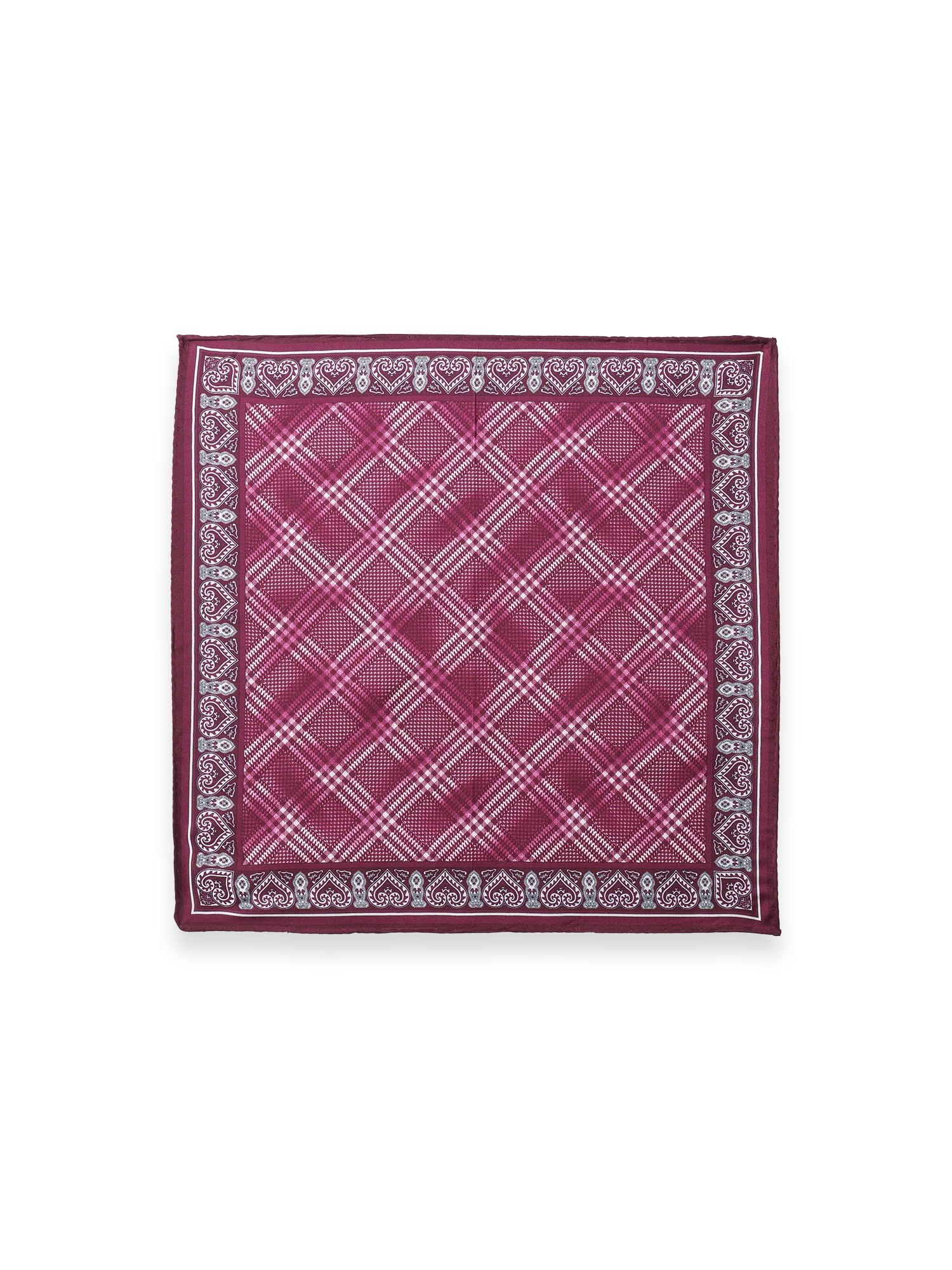 Valentine's Day Plaid Silk Pocket Square - Burgundy - Image 2