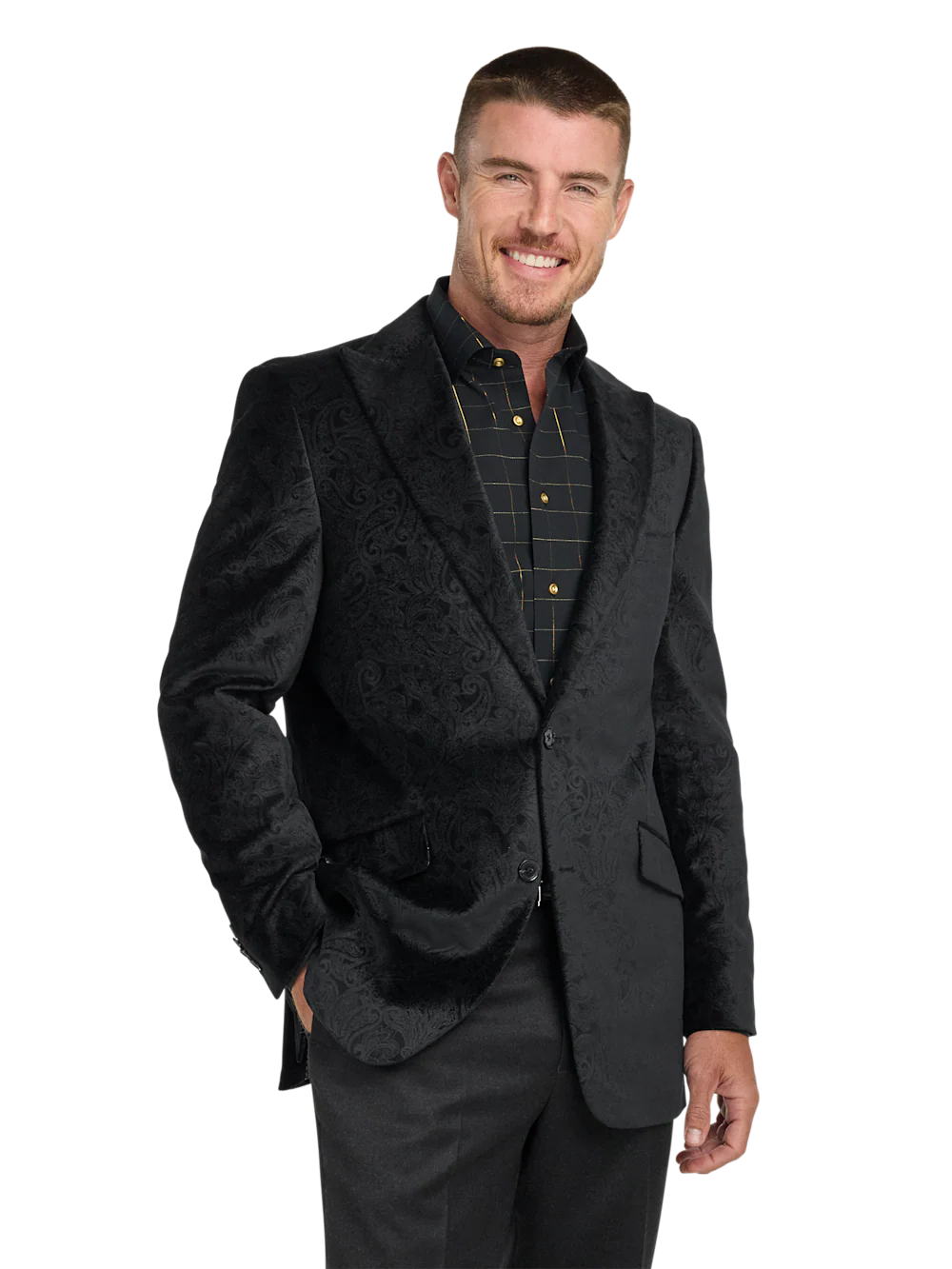 Velvet Paisley Single Breasted Peak Lapel Sport Coat - Black - Image 2