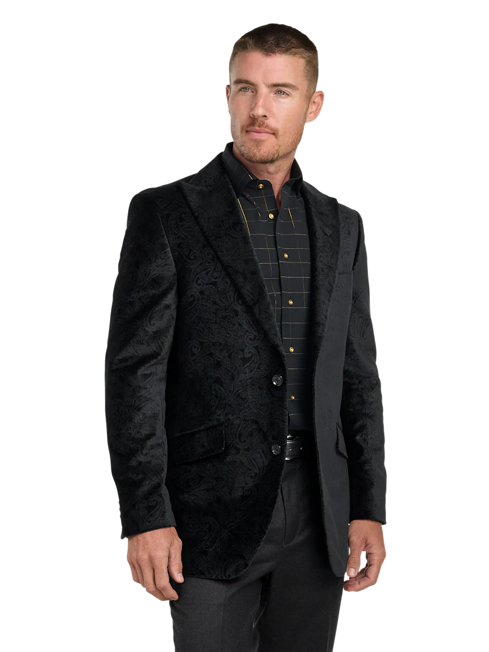 Velvet Paisley Single Breasted Peak Lapel Sport Coat - Black - Image 3
