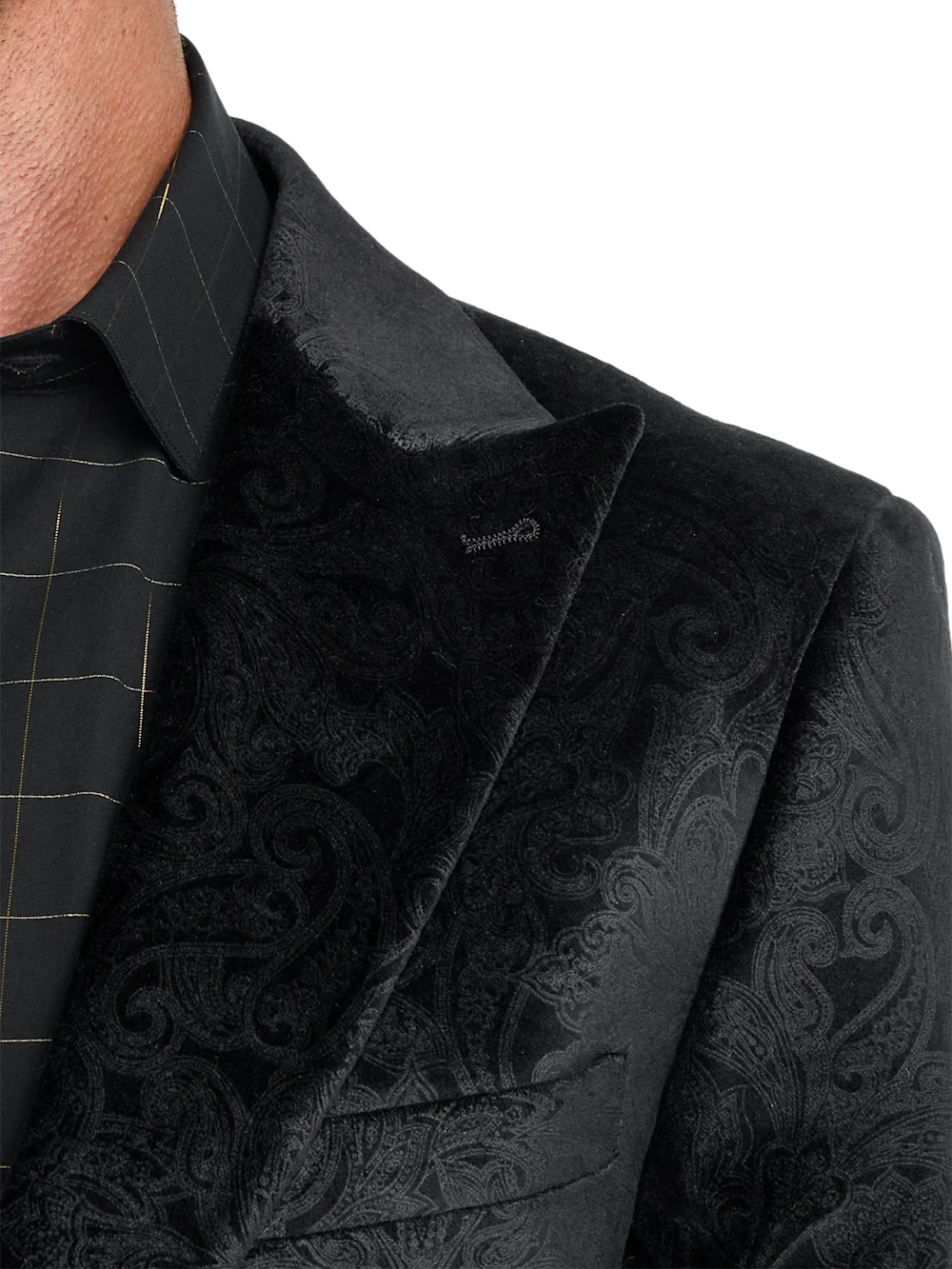 Velvet Paisley Single Breasted Peak Lapel Sport Coat - Black - Image 7