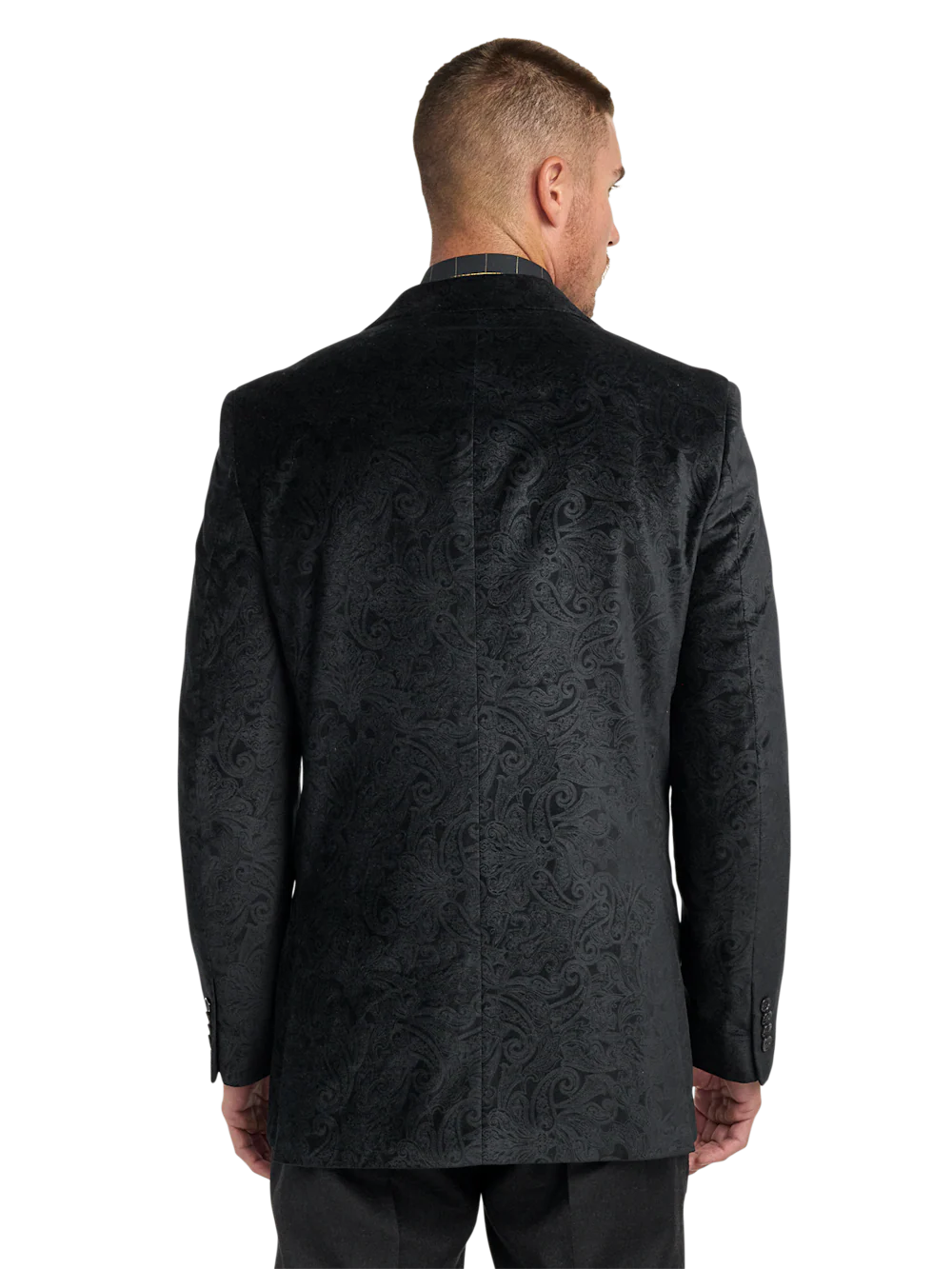 Velvet Paisley Single Breasted Peak Lapel Sport Coat - Black - Image 8