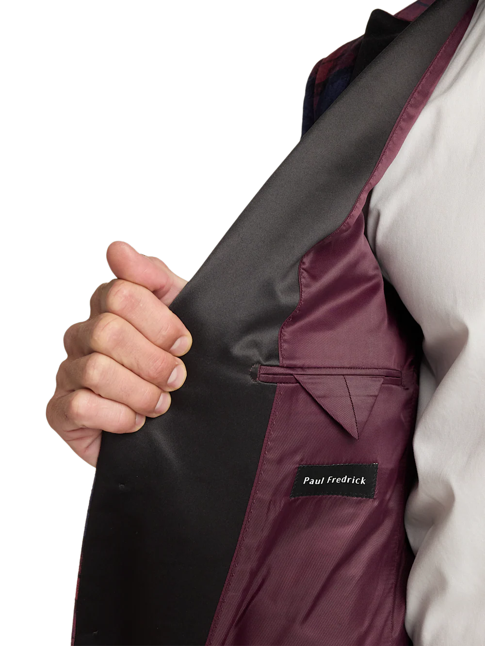 Velvet Plaid Single Breasted Satin Peak Lapel Sport Coat - Red Multi - Image 4