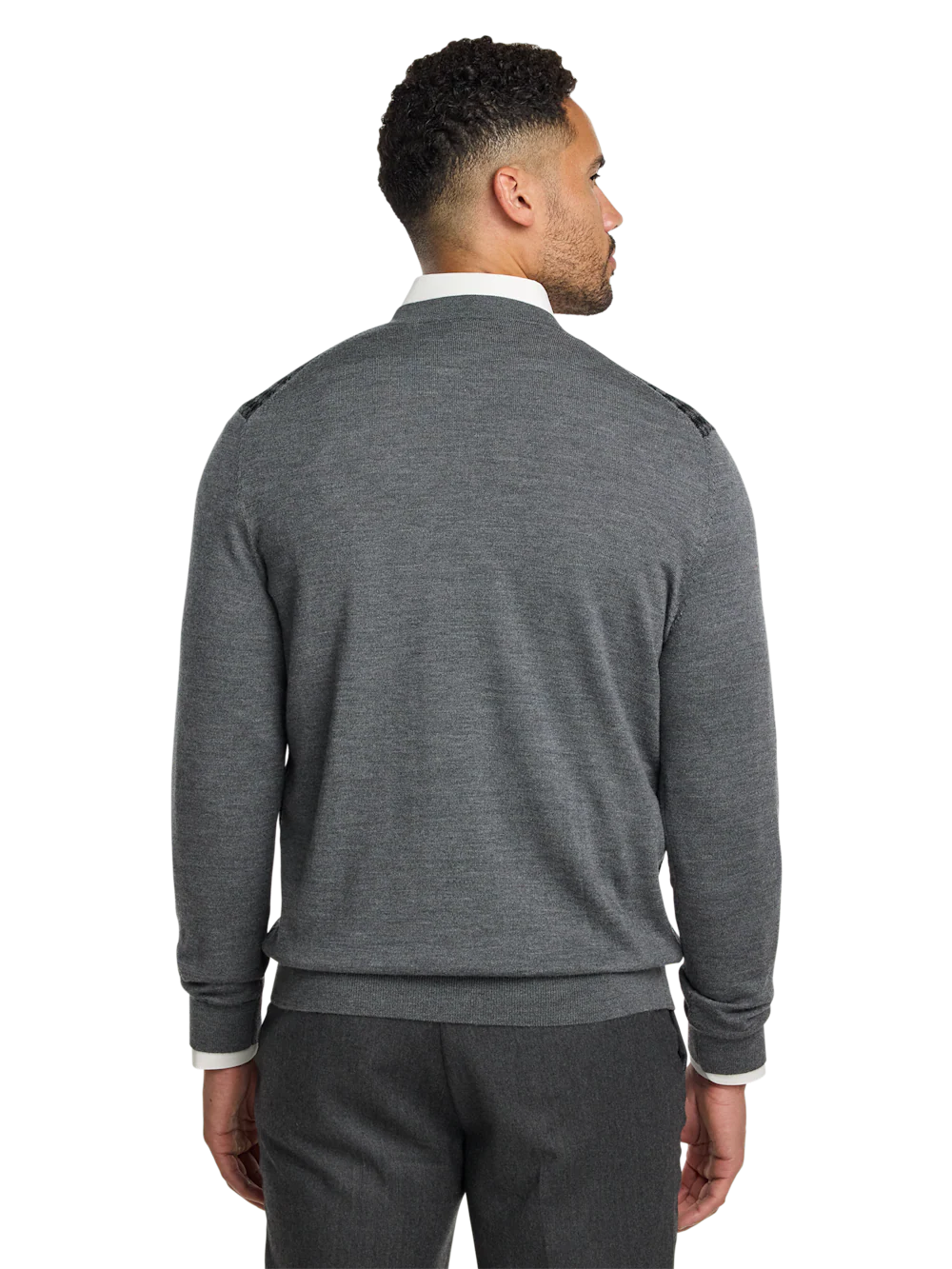 Washable Merino Wool Houndstooth V-neck Sweater - Black/grey - Image 5