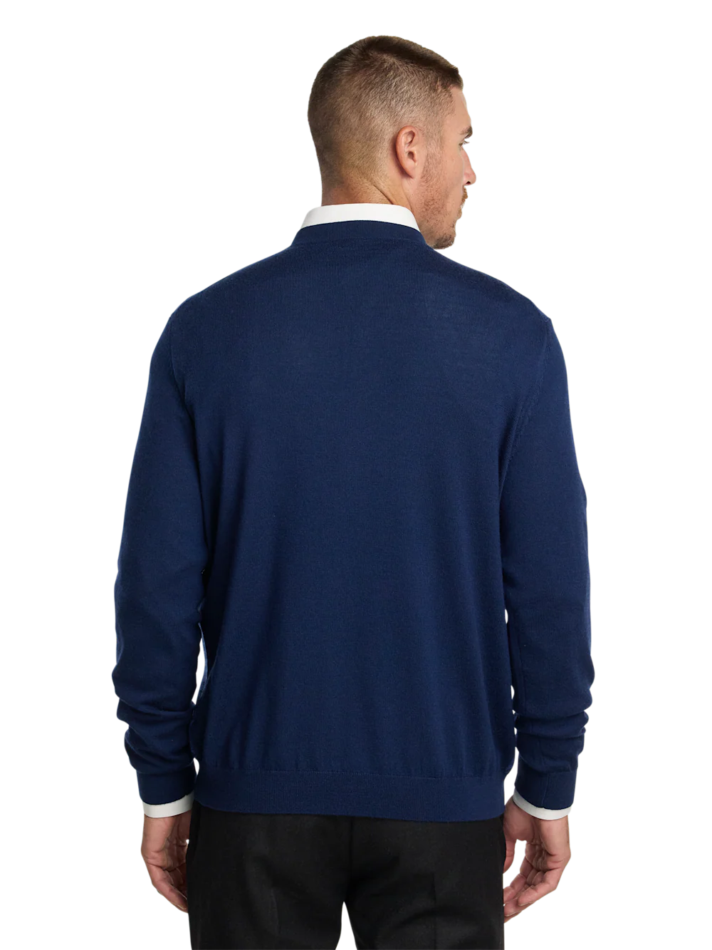 Washable Merino Wool Houndstooth V-neck Sweater - Blue - Image 5