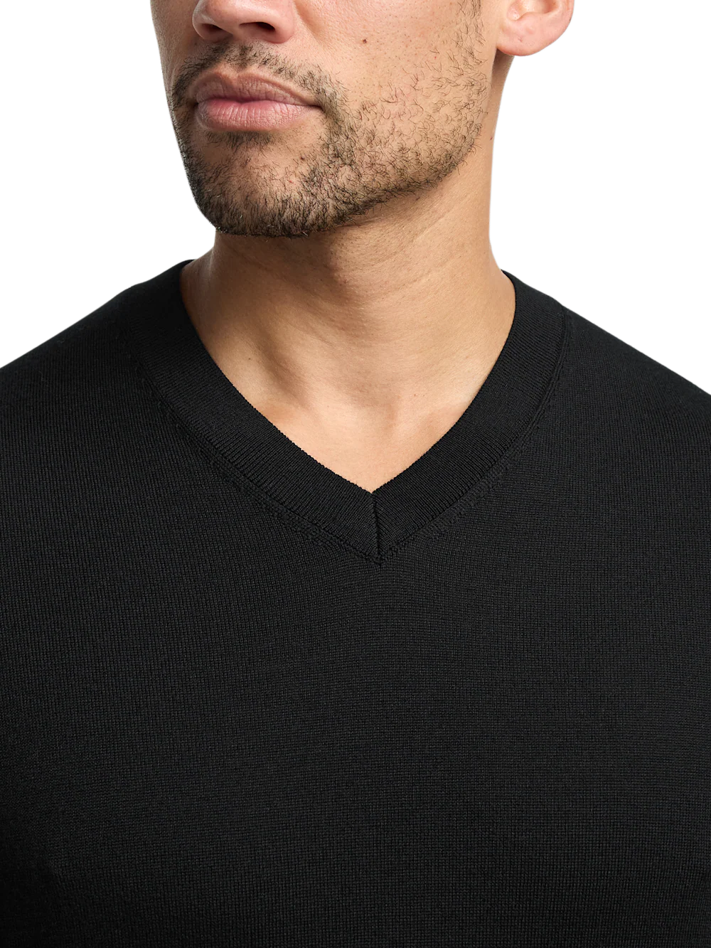 Washable Merino Wool V-neck Sweater - Black - Image 3