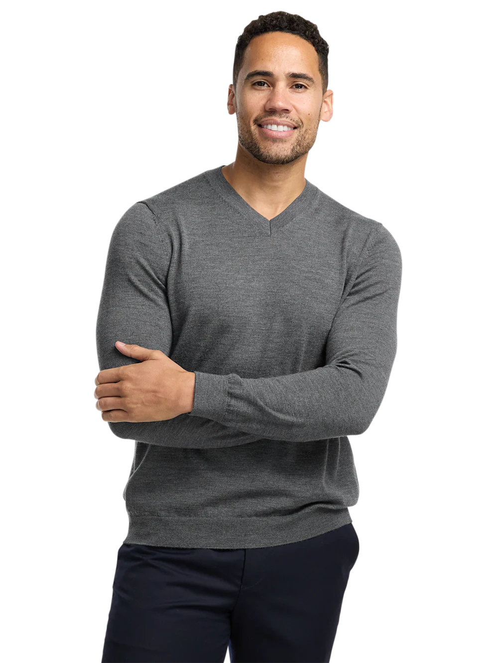 Washable Merino Wool V-neck Sweater - Grey - Image 2