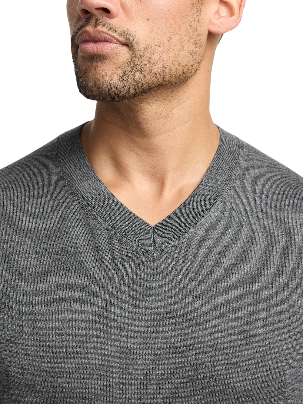 Washable Merino Wool V-neck Sweater - Grey - Image 3