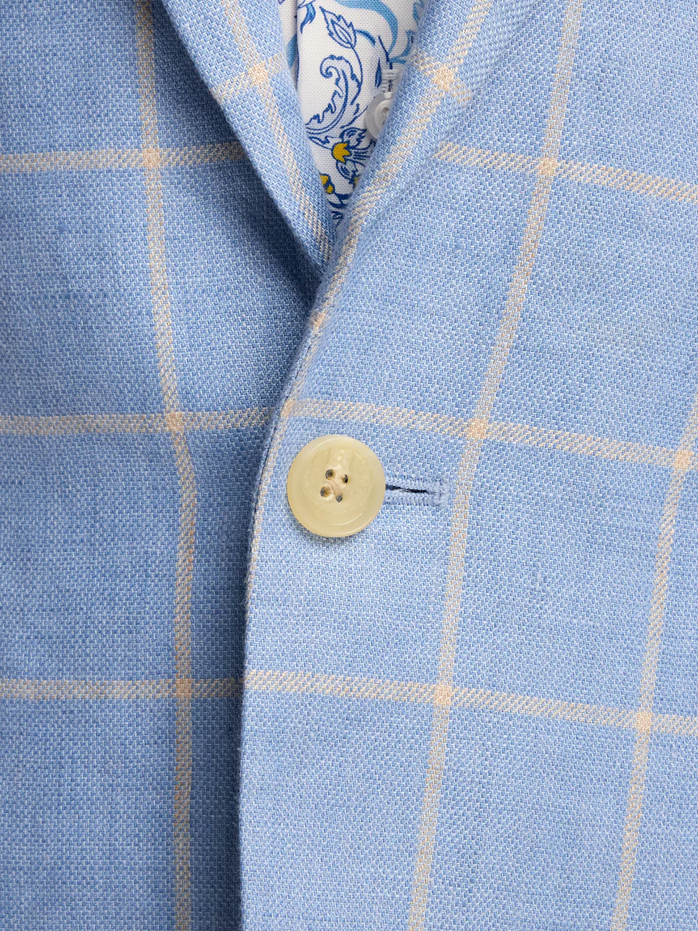 Windowpane Linen Single Breasted Notch Lapel Sport Coat - Blue/yellow - Image 6