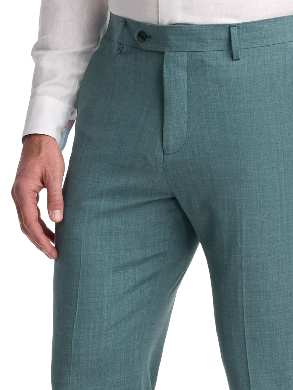 Wool Bengaline Flat Front Suit Pants - Teal - Image 3