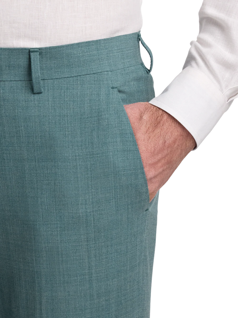 Wool Bengaline Flat Front Suit Pants - Teal - Image 4