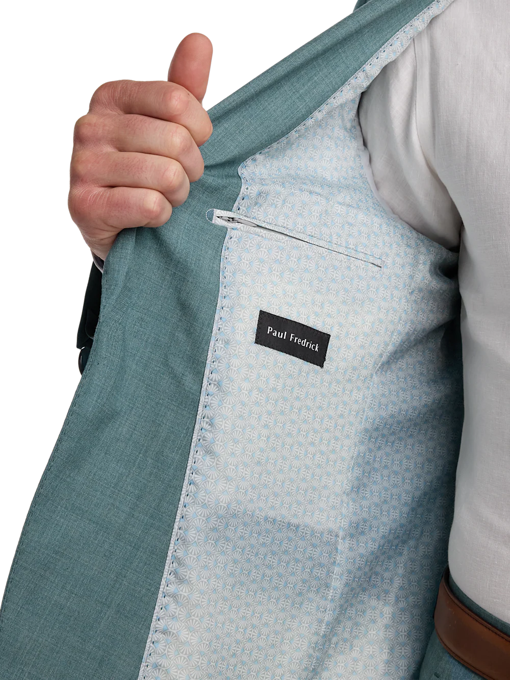 Wool Bengaline Single Breasted Peak Lapel Suit Jacket - Teal - Image 4