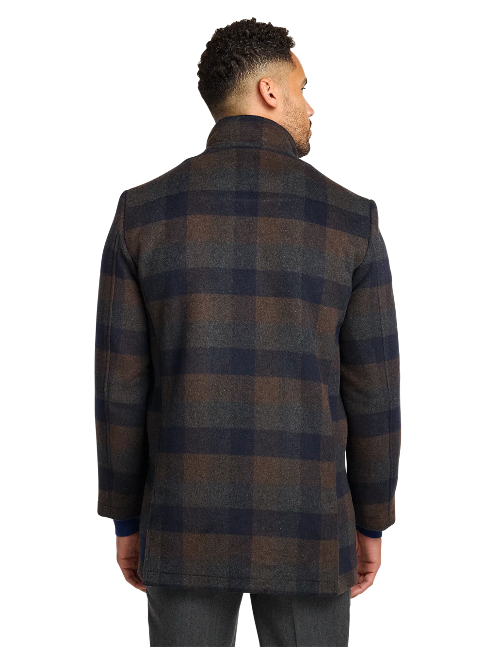 Wool Blend Buffalo Plaid Car Coat - Navy/brown - Image 8