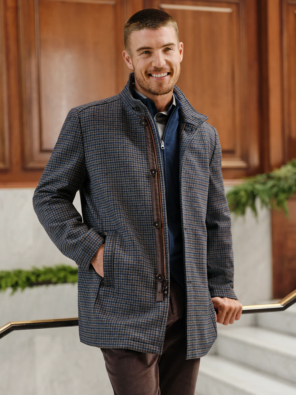 Wool Blend Houndstooth Carcoat - Multi - Image 8
