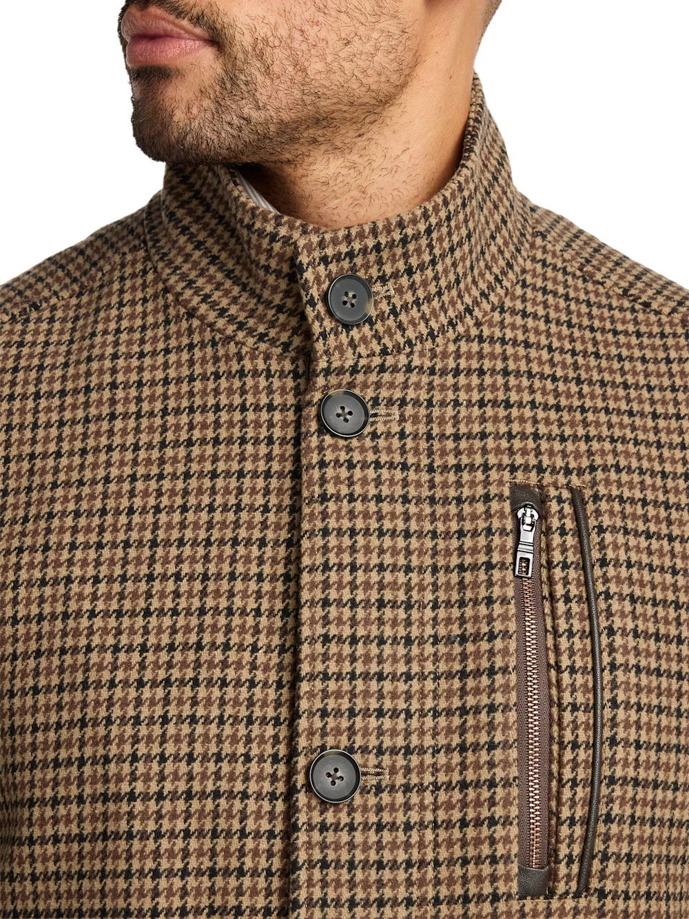 Wool Blend Houndstooth Carcoat - Black/tan - Image 6