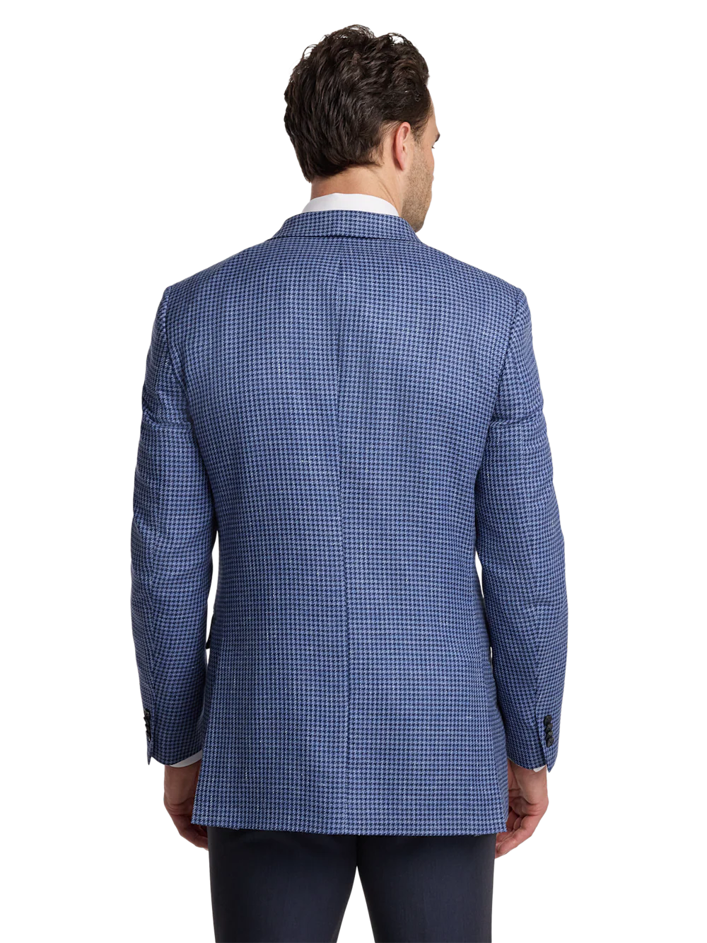 Wool Blend Houndstooth Double Breasted Peak Lapel Sport Coat - Blue Houndstooth - Image 7