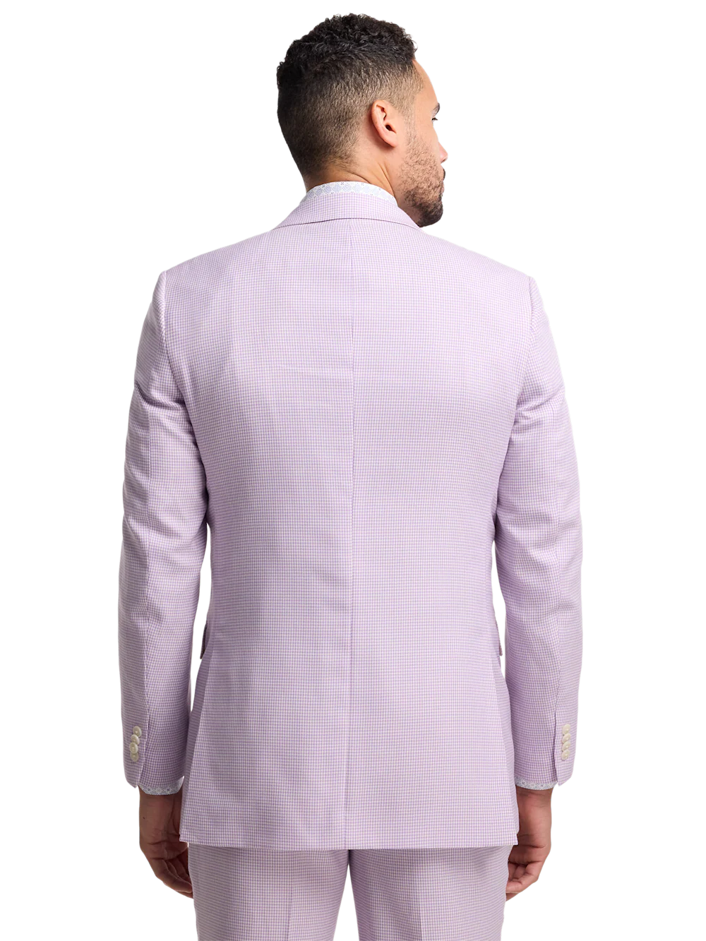 Wool Blend Houndstooth Double Breasted Peak Lapel Suit Jacket - Purple - Image 7