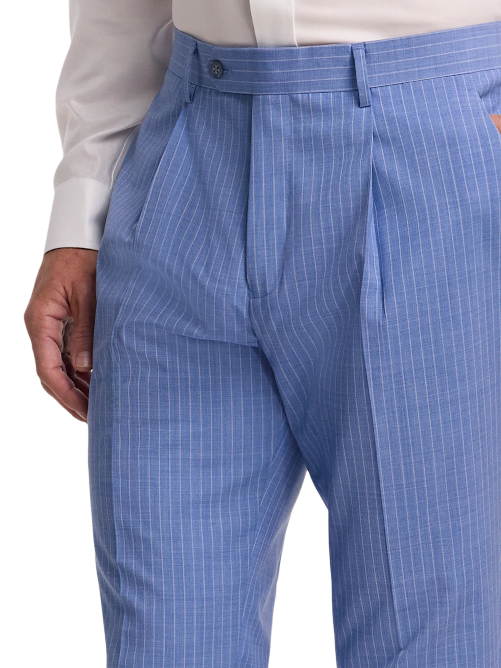 Wool Blend Pindstripe Single Pleat Suit Pant - Blue - Image 3