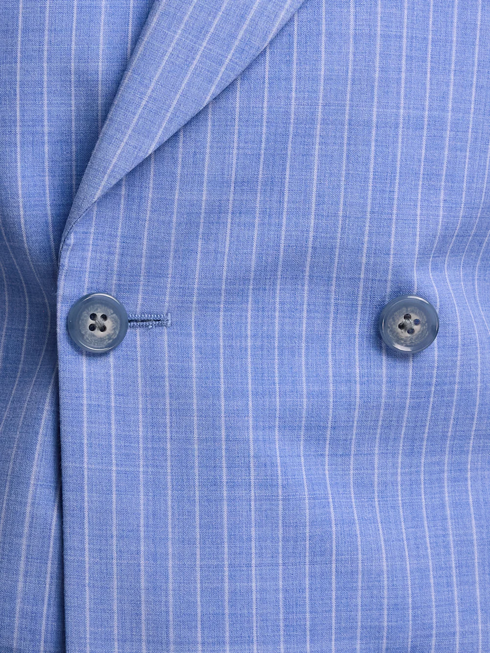 Wool Blend Pinstripe Double Breasted Peak Lapel Suit Jacket - Blue - Image 5