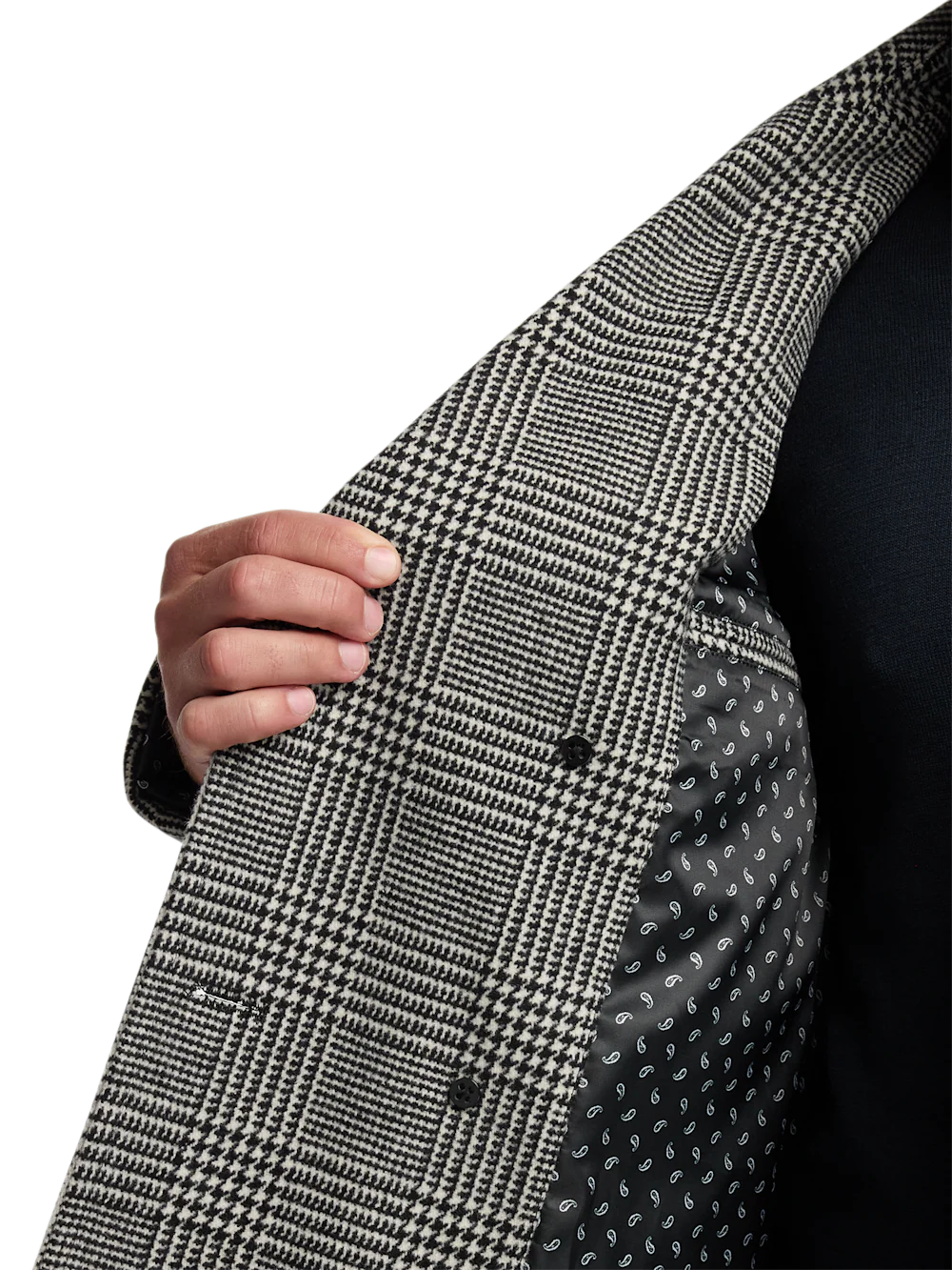 Wool Blend Plaid Double Breasted Topcoat - Black/white - Image 5