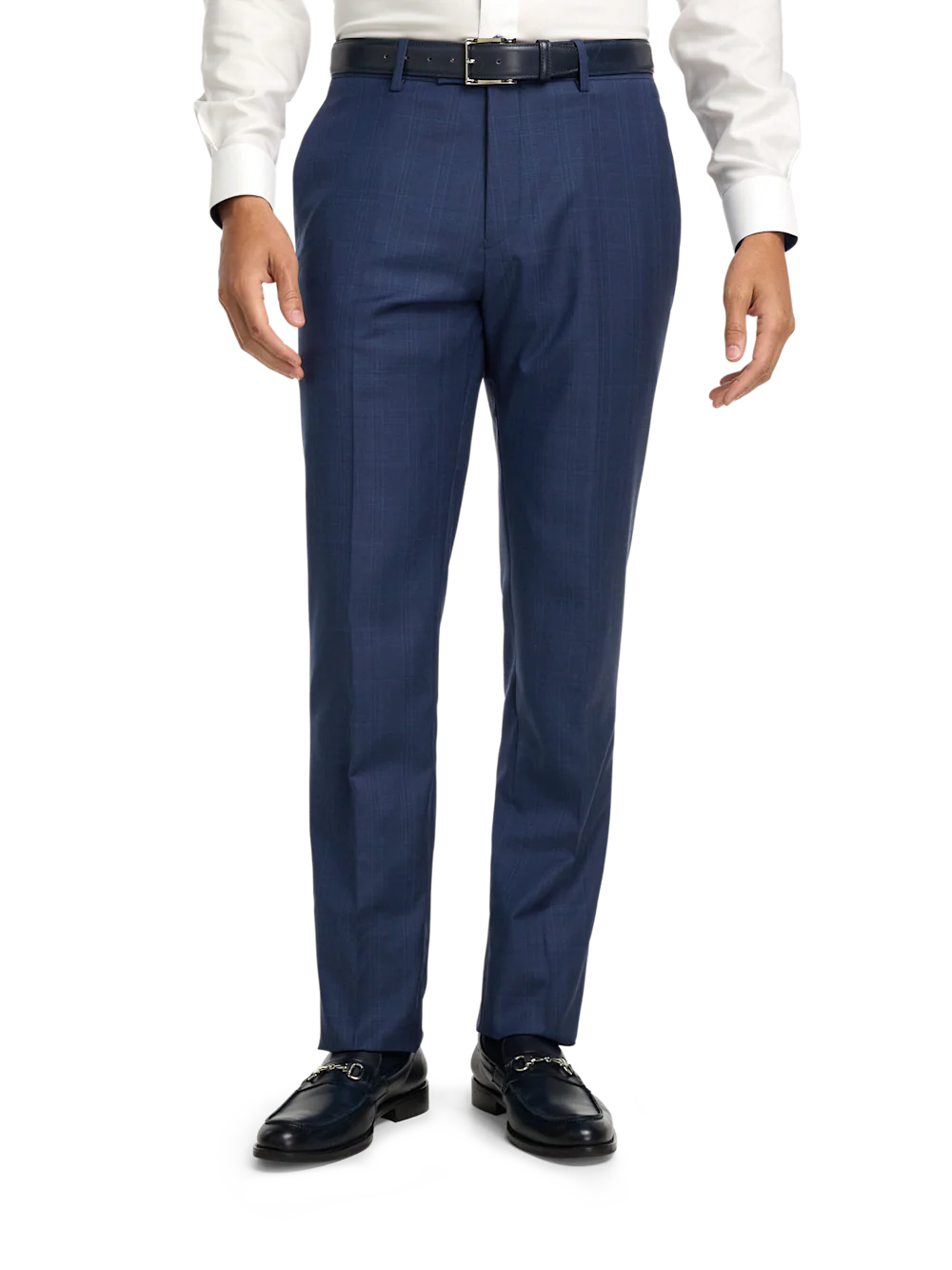 Wool Blend Plaid Flat Front Suit Pants - Blue - Image 2