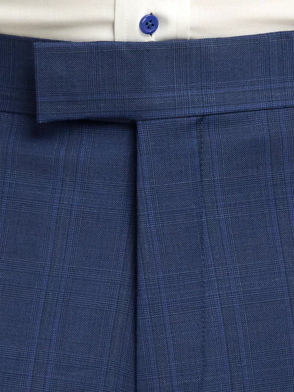 Wool Blend Plaid Flat Front Suit Pants - Blue - Image 4