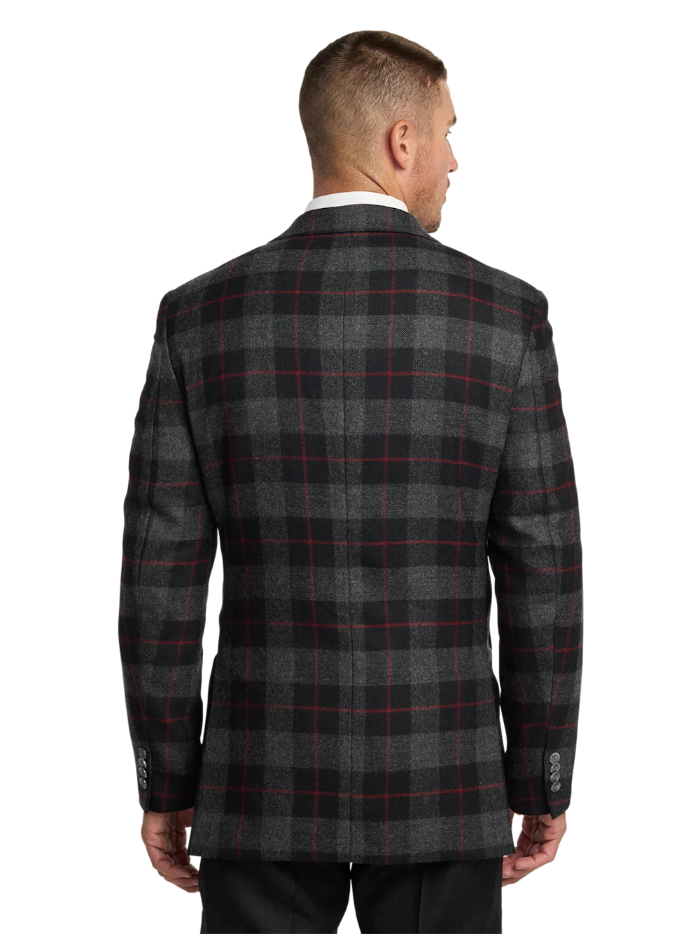 Wool Blend Plaid Single Breasted Notch Lapel Sport Coat - Black/grey - Image 8