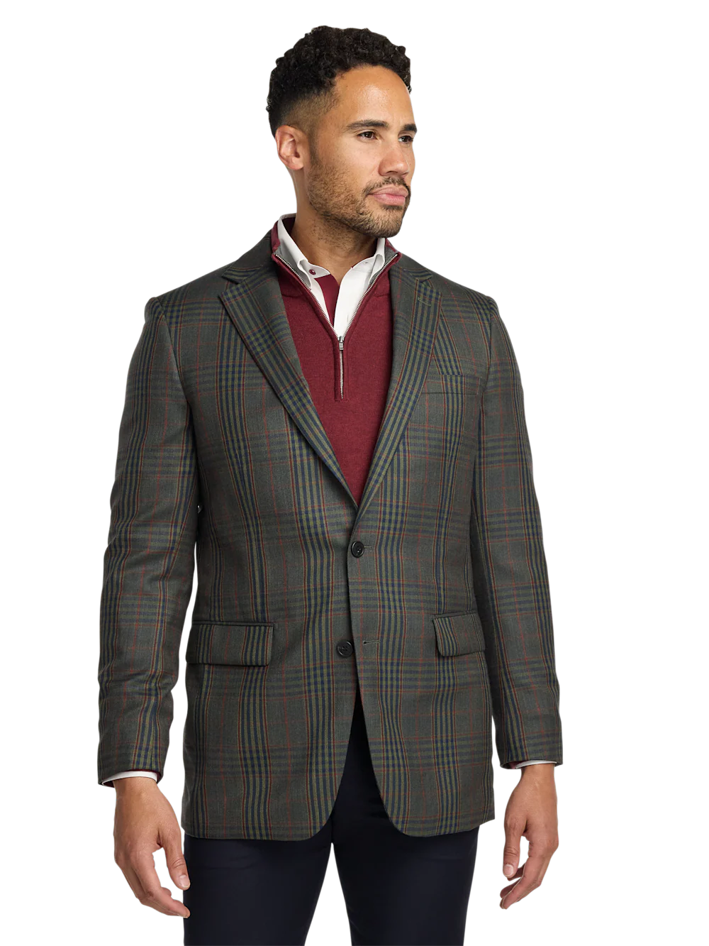 Wool Blend Plaid Single Breasted Notch Lapel Sport Coat - Green/blue - Image 2