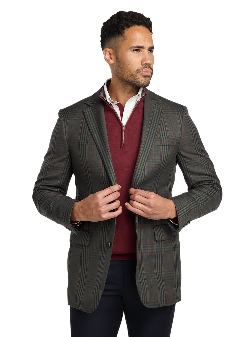 Wool Blend Plaid Single Breasted Notch Lapel Sport Coat - Green/blue - Image 3
