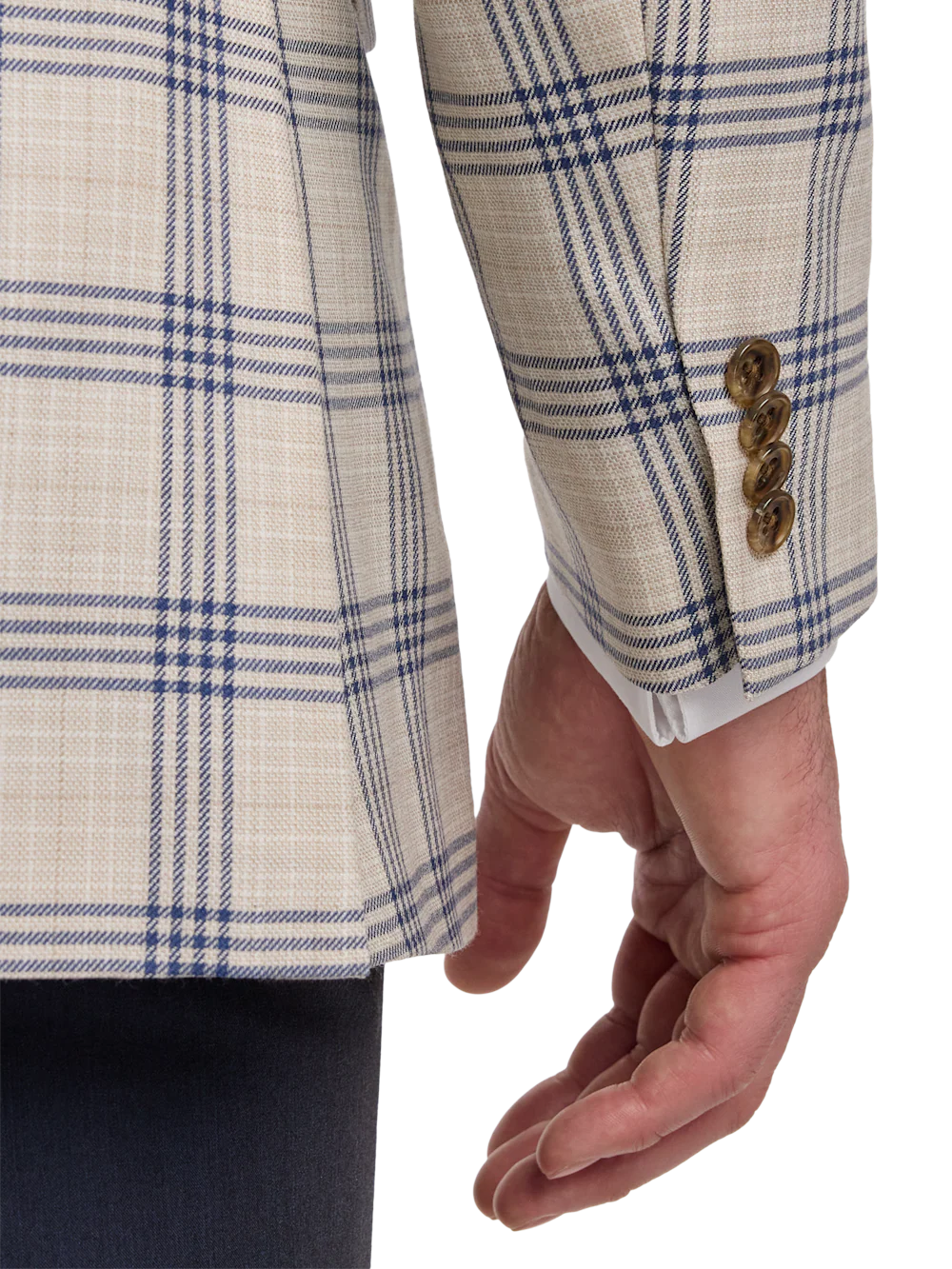 Wool Blend Plaid Single Breasted Notch Lapel Sport Coat - Tan/blue - Image 3