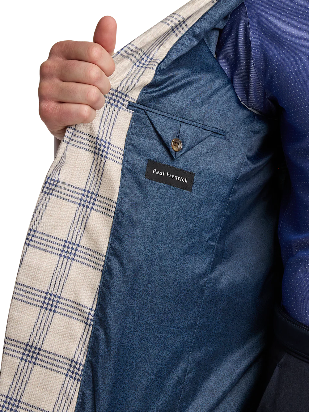 Wool Blend Plaid Single Breasted Notch Lapel Sport Coat - Tan/blue - Image 4