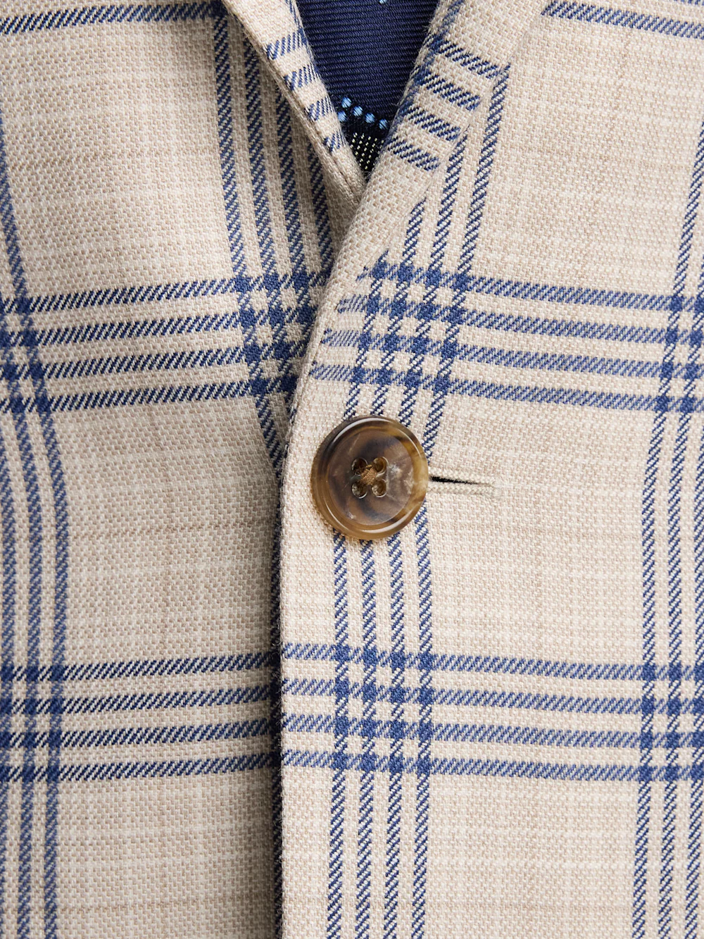 Wool Blend Plaid Single Breasted Notch Lapel Sport Coat - Tan/blue - Image 5