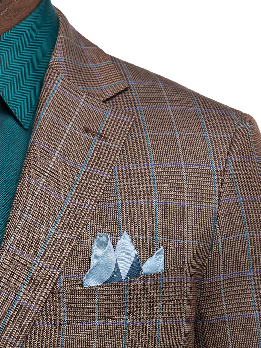 Wool Blend Plaid Single Breasted Notch Lapel Suit - Brown/blue - Image 6