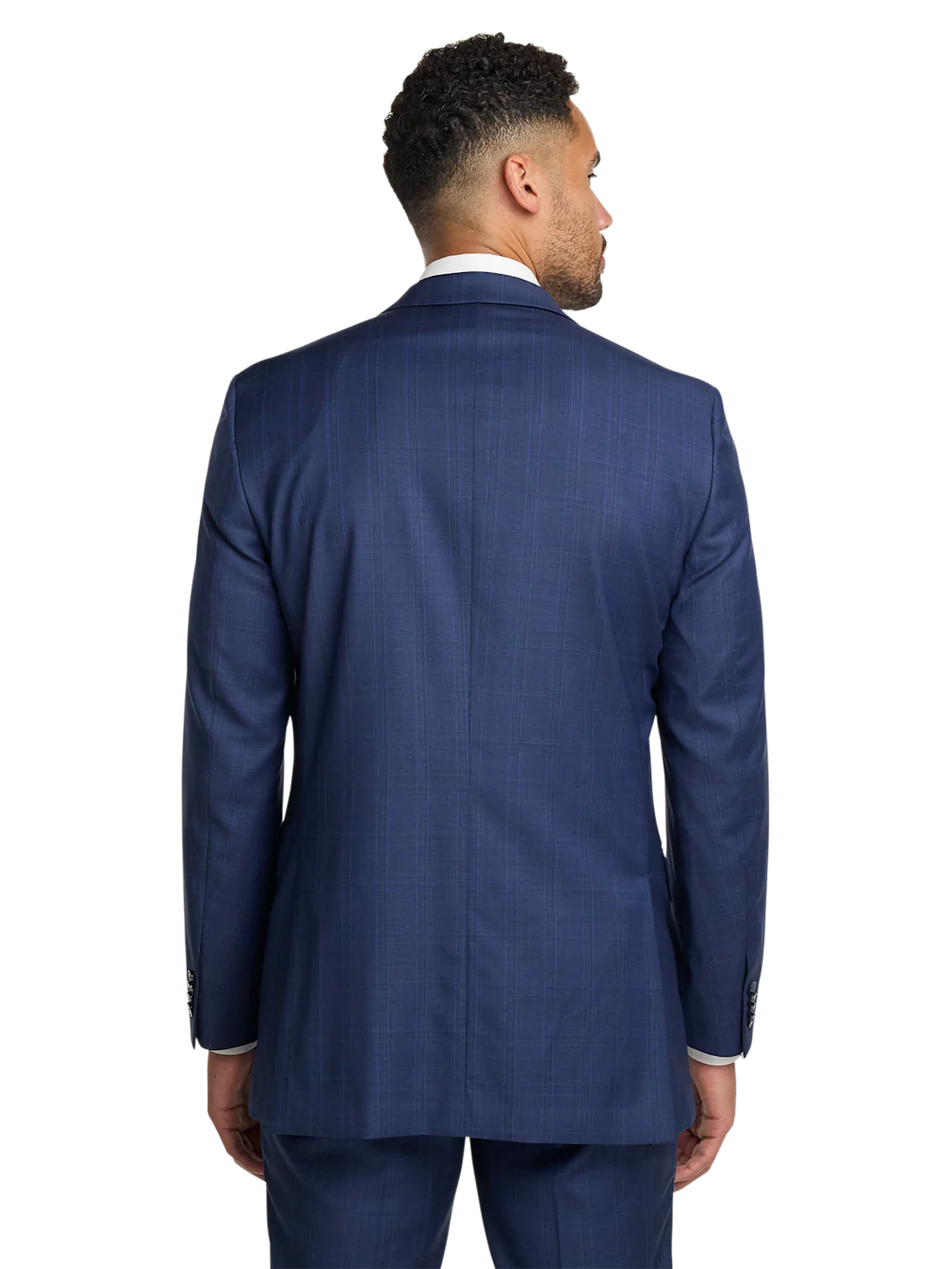 Wool Blend Plaid Single Breasted Notch Lapel Suit - Blue - Image 7