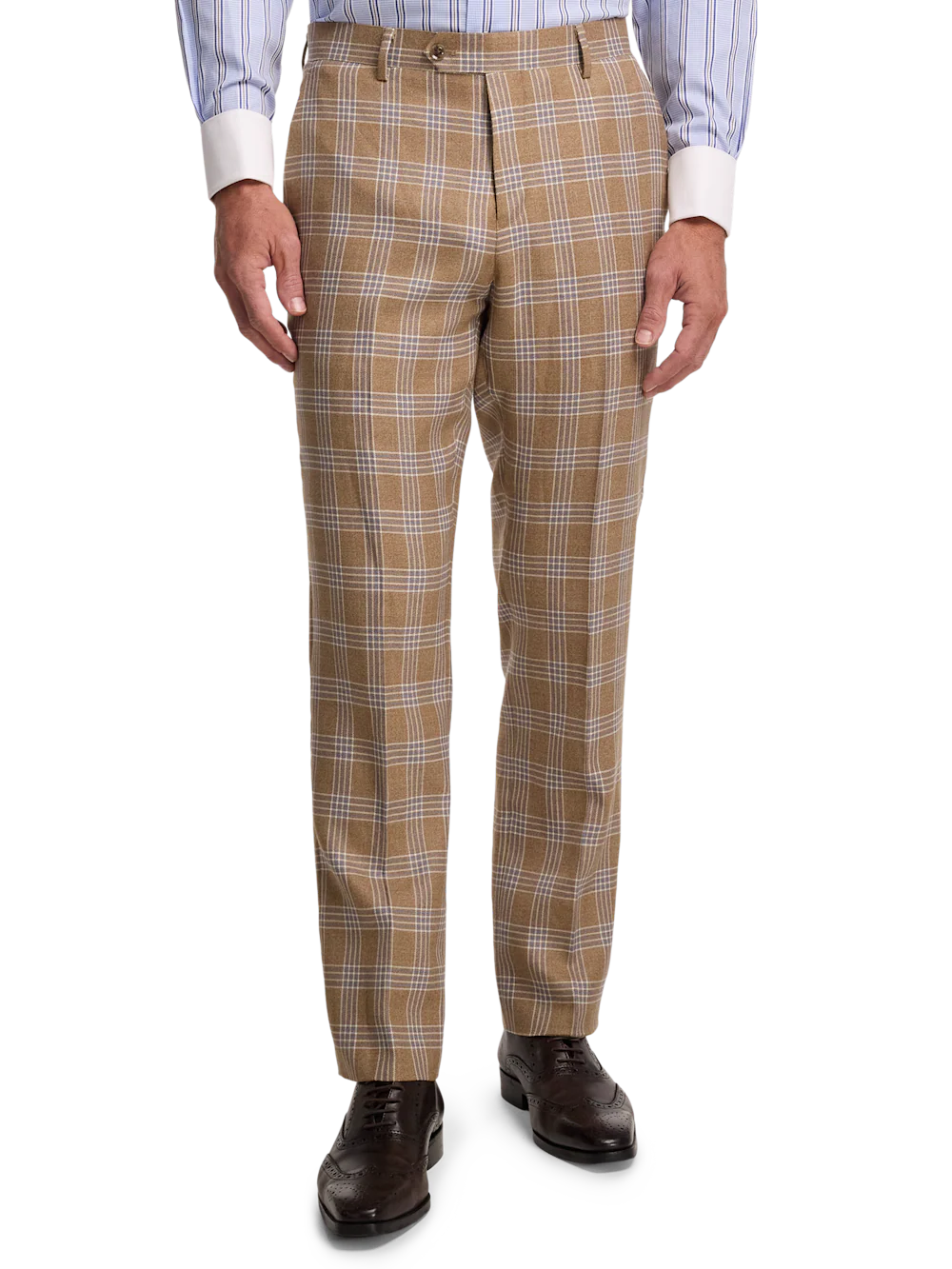 Wool Blend Plaid Single Breasted Notch Lapel Suit - Brown - Image 8