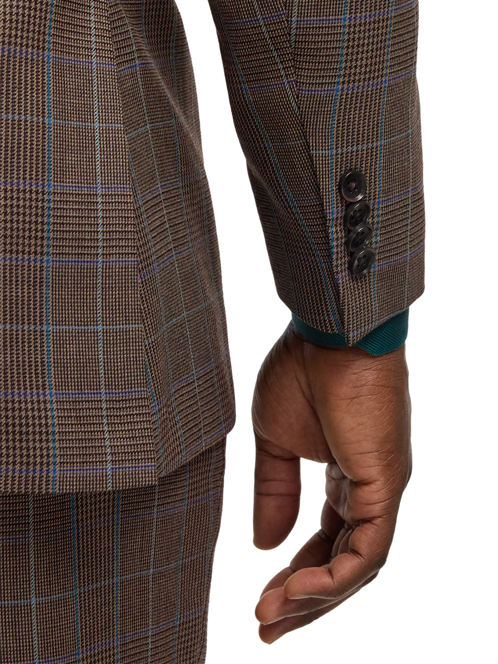 Wool Blend Plaid Single Breasted Notch Lapel Suit Jacket - Brown/blue - Image 3